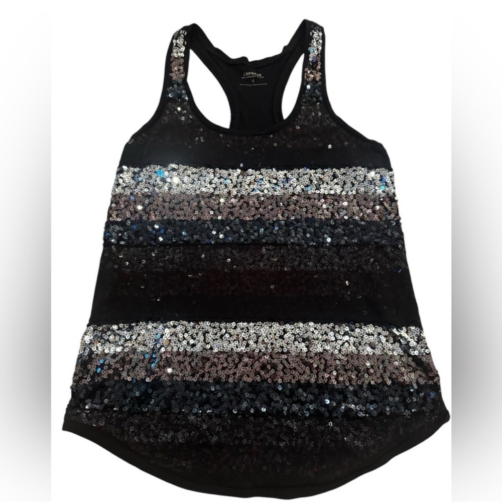 Express Black and Silver Sequin Tank Top